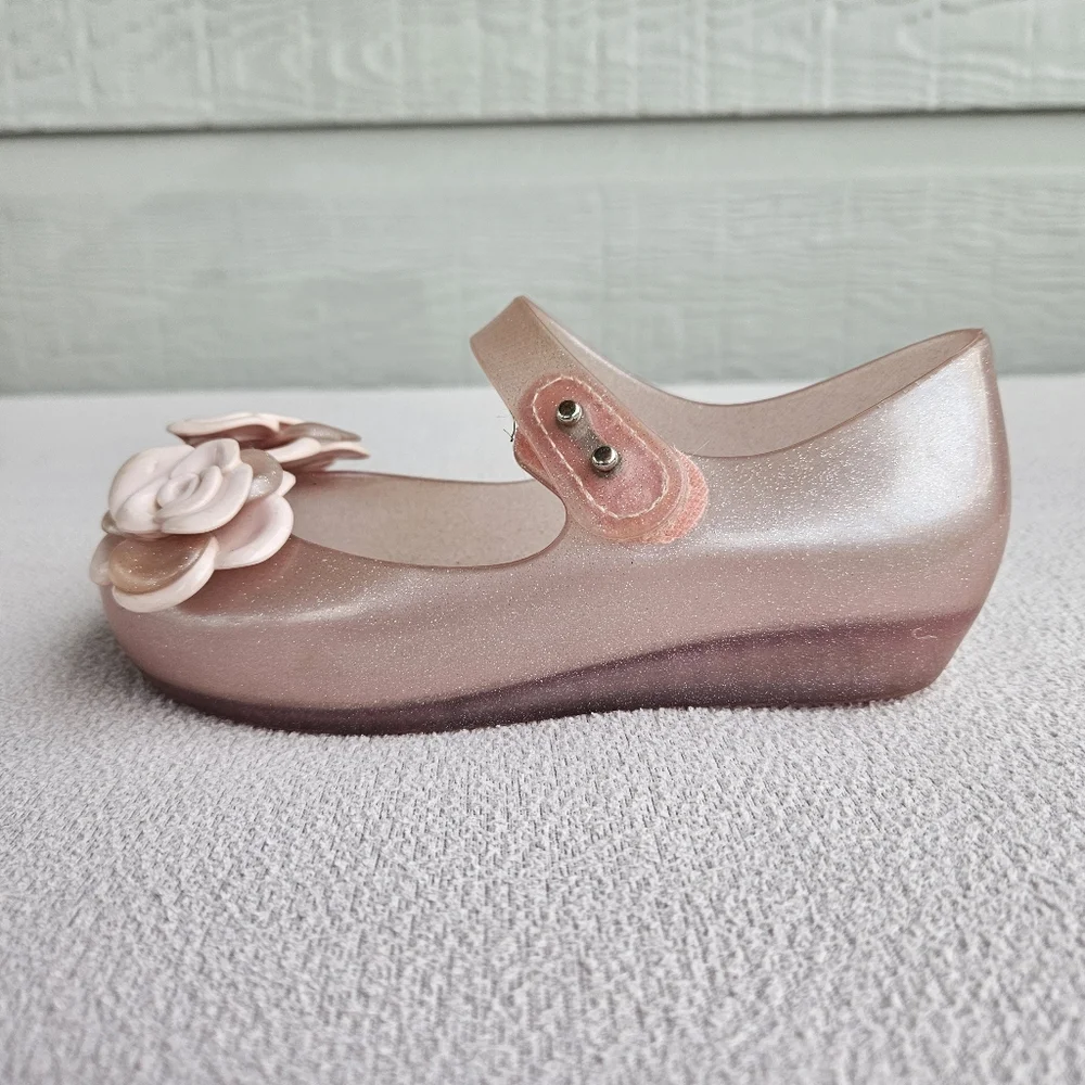 Mini Melissa Pink Sparkle Floral Rose Jelly Mary Jane Shoe Girl SZ 11 Spring